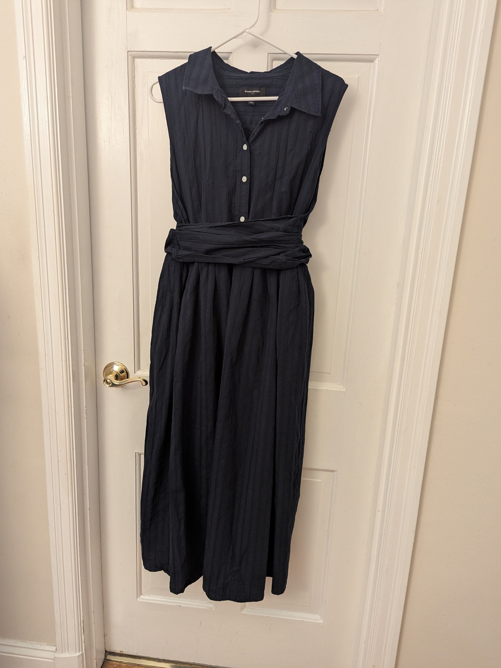 Banana Republic Navy Sleeveless Shirt Dress with Waist Tie, Sz XL